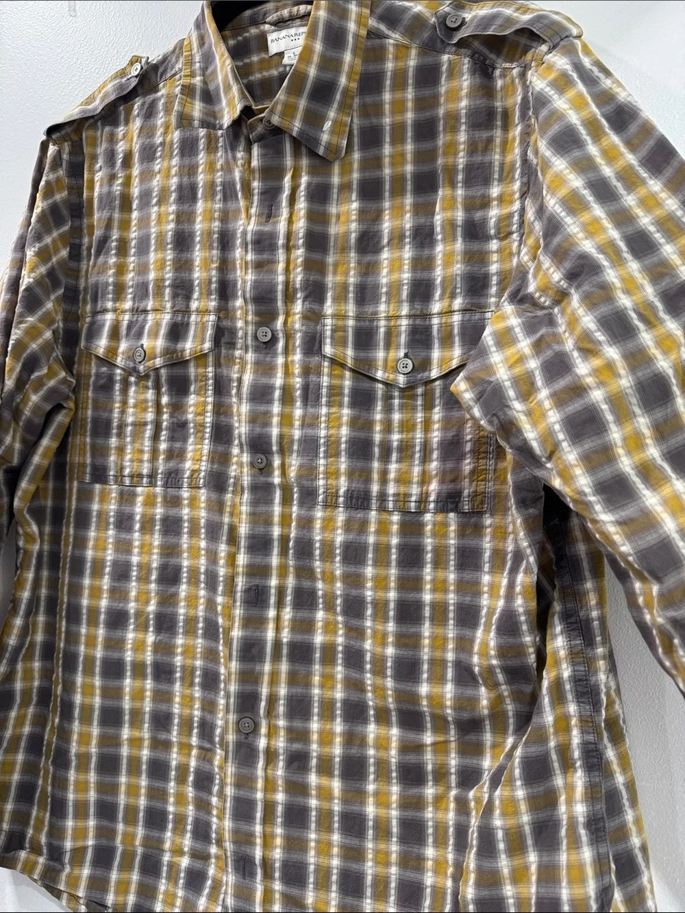 Banana Republic Yellow & Gray Plaid Lightweight Shirt Jacket